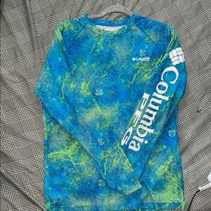 Columbia Blue and Green Rashguard Swim Shirt UV Protection
